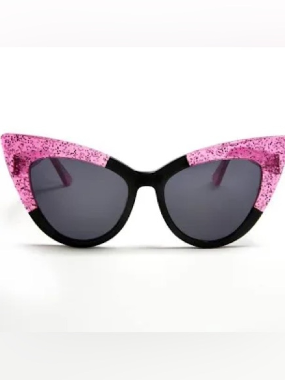 Lux de Ville Black Cat Eye Sunglasses with Pink Glitter Accents